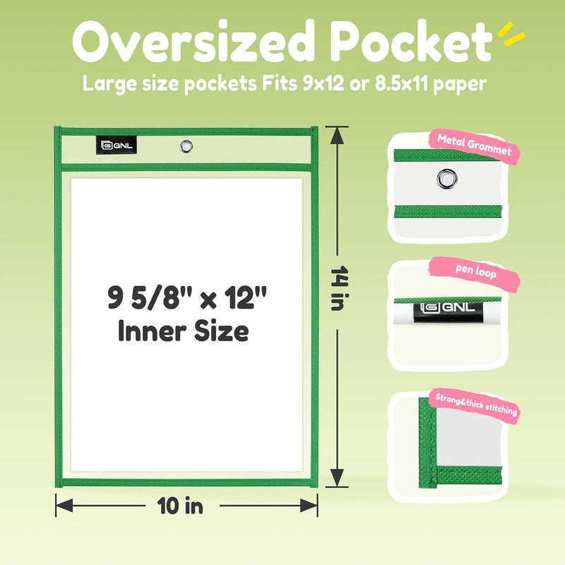 Gnl Dry Erase Pocket Sleeves 30 Packs, Reusable Clear Plastic Ticket Holders with Rings, Durable & Easy-to-Erase Sheet Protectors, Assorted Colors 10x14 Inch for Classroom & School Teacher Supplies - Image 2